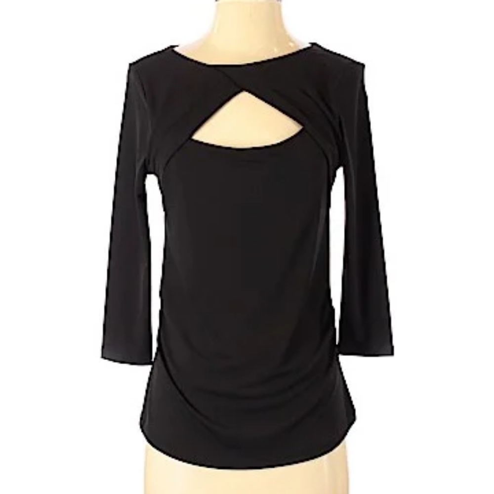NEW YORK & COMPANY 3/4 Sleeve Crew Neck Cutout Top